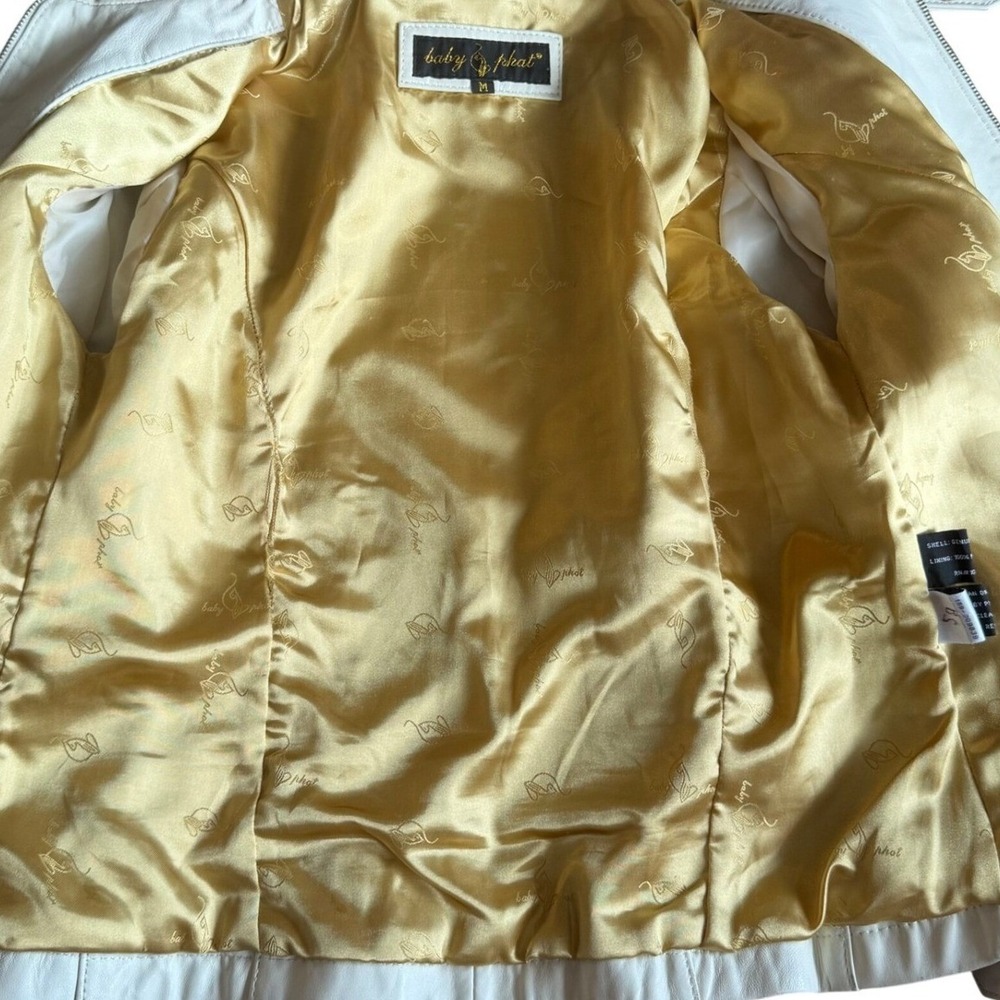 Baby Phat White Leather Moto Jacket Vintage Y2K Rare Gold Hardware Baddie Bratz - Picture 10 of 16